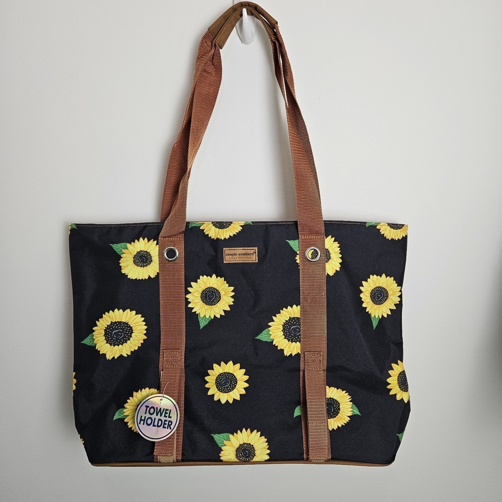 Simply‎ Southern Bag Beach Tote Plastic Lined Pockets Sunflower NEW